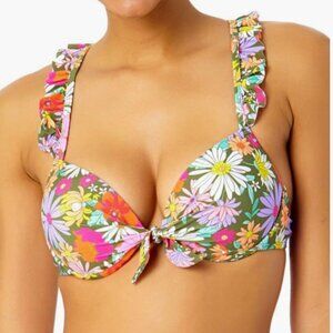 Salt + Cove Women's Printed Ruffle-Strap Push up Underwire Bikini Top Sz M 8298
